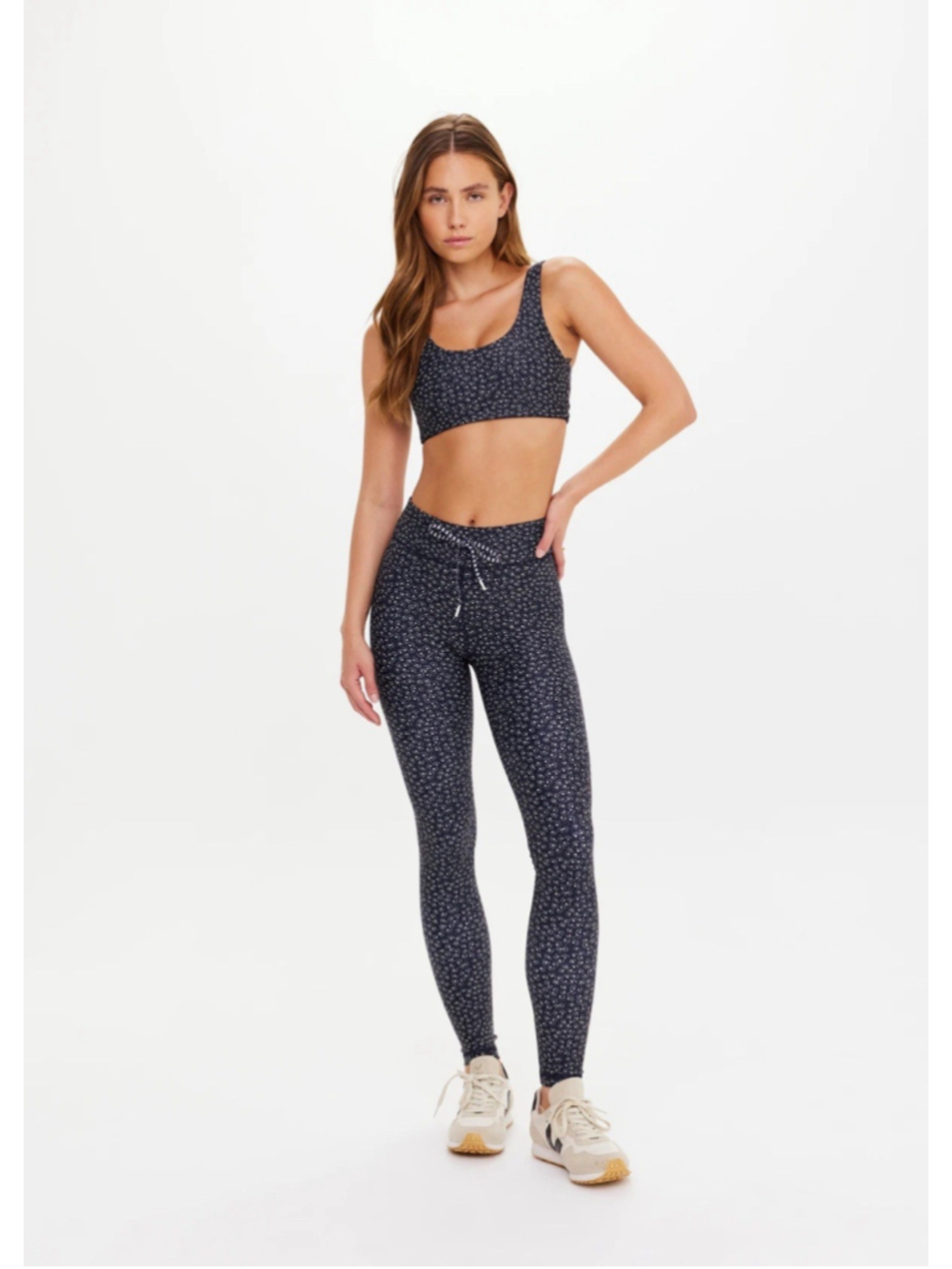 The Upside Womens Starlet Printed Leggings Navy Mid Rise 27” Drawstring